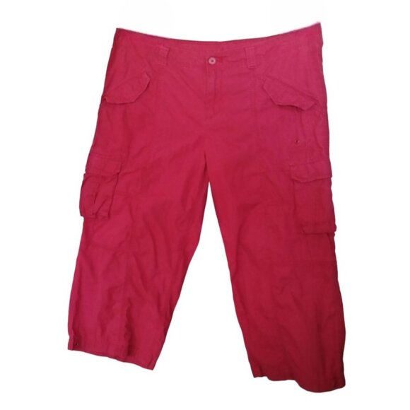 Norma Kamali Womens Red 7 Pockets Cropped Cargo Pants Size 18 - Picture 2 of 7